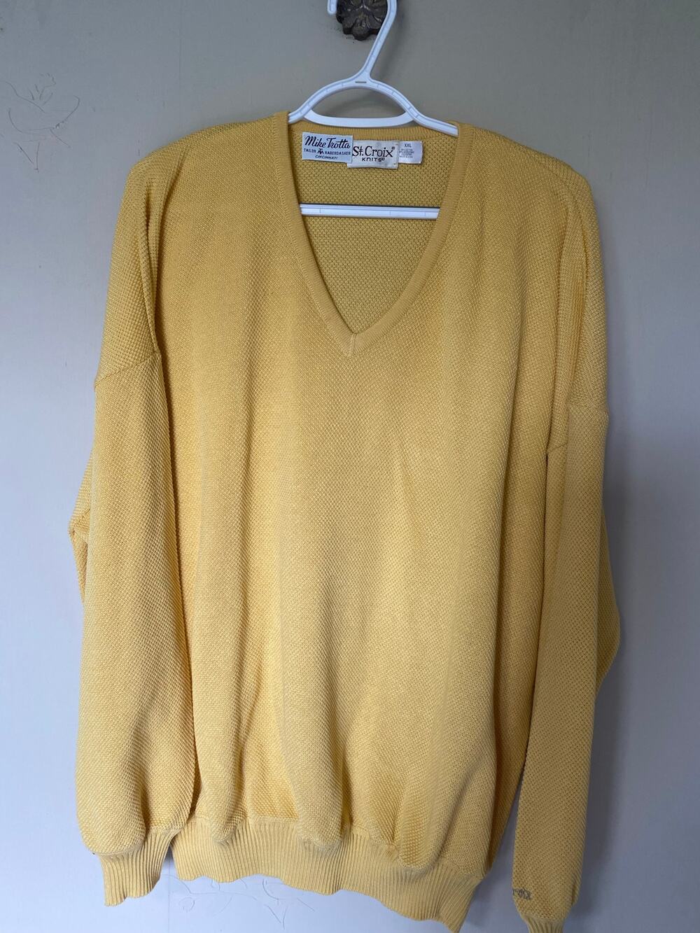 St Croix Knits Made in USA Yellow V-Neck Pullover Sweater 100% Cotton XXL